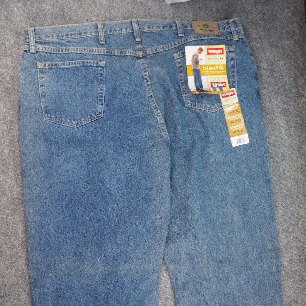 Wrangler Jeans Mens 44x32 Five Star Relaxed Fit Blue Denim 97601VR Western Work